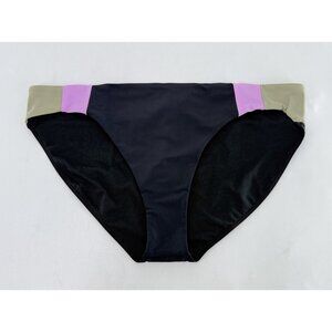 NWT Prana Womens Tulum Bikini Bottom Black‎ Color Block Size L Summer Beach